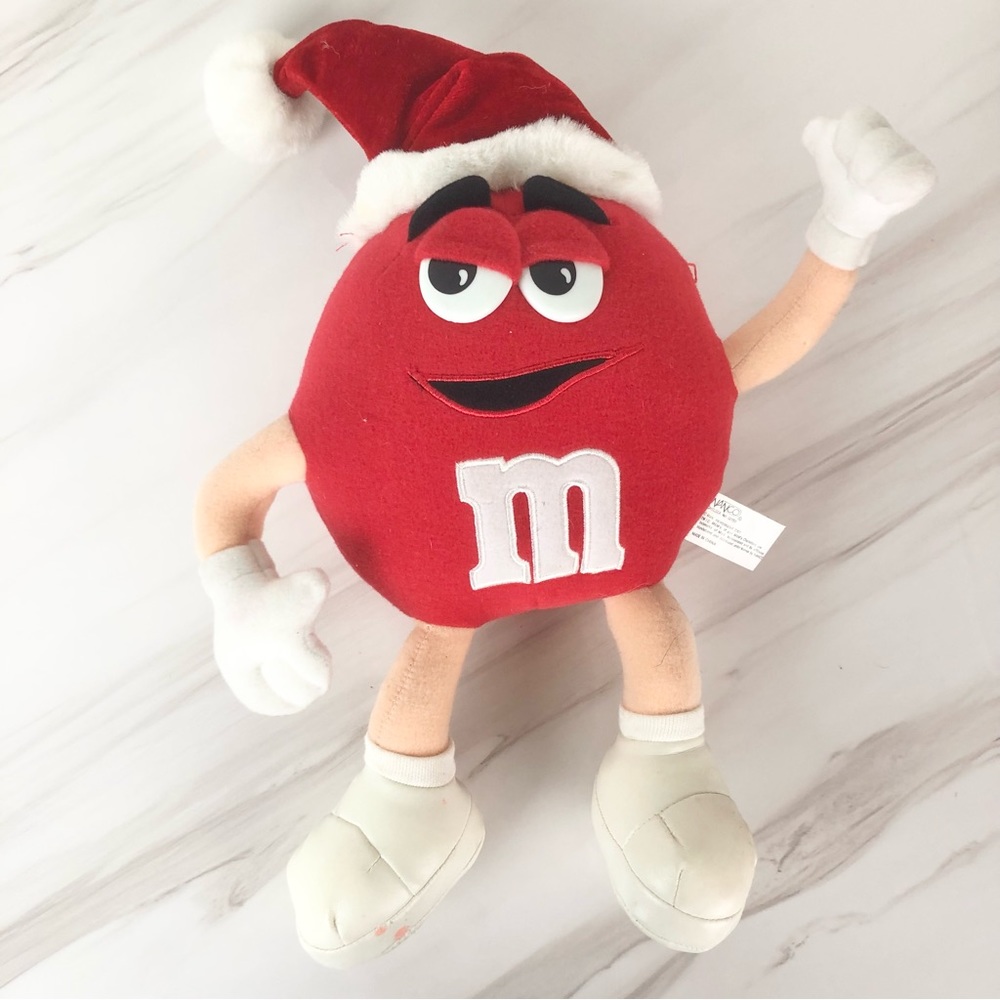 M&M Nanco Vintage Holiday Plush Stuffed Red Candy With Santa Hat